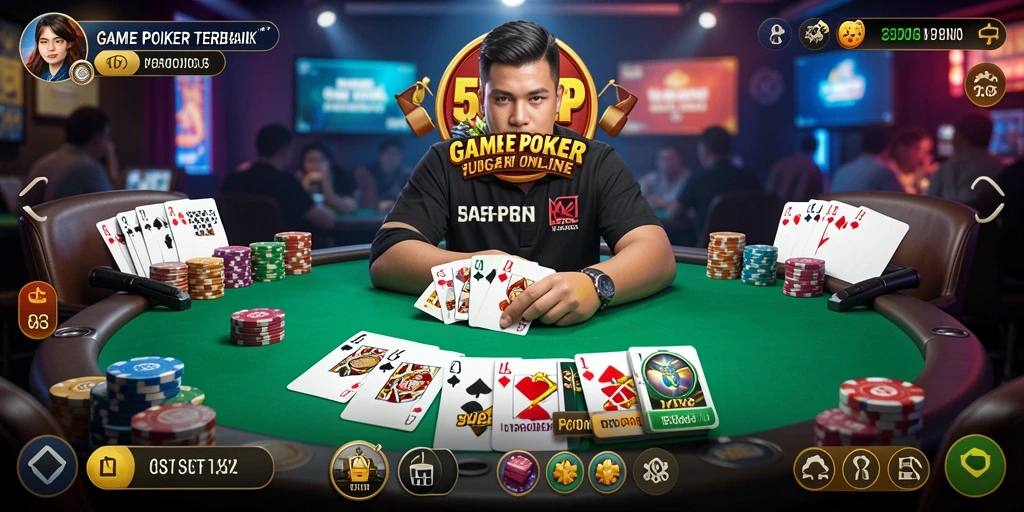 Gameplay seru dalam aplikasi Poker 55RP yang menampilkan aksi permainan.
