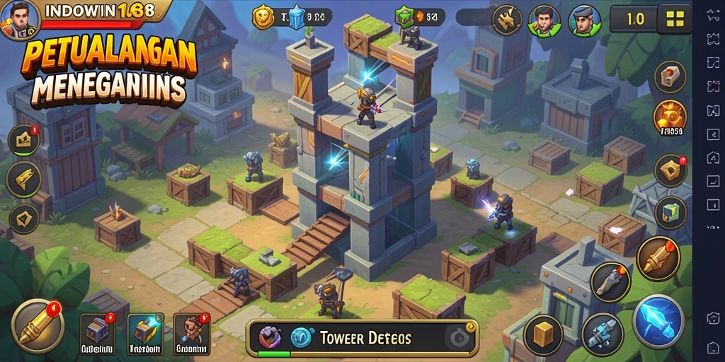 Screenshot gameplay INDOWIN168 menampilkan menara yang siap menghadapi musuh.
