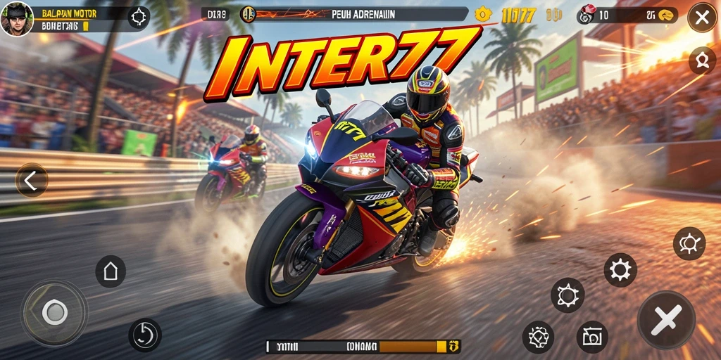 Tampilan gameplay INTER77 yang menegangkan dan penuh aksi balap motor.