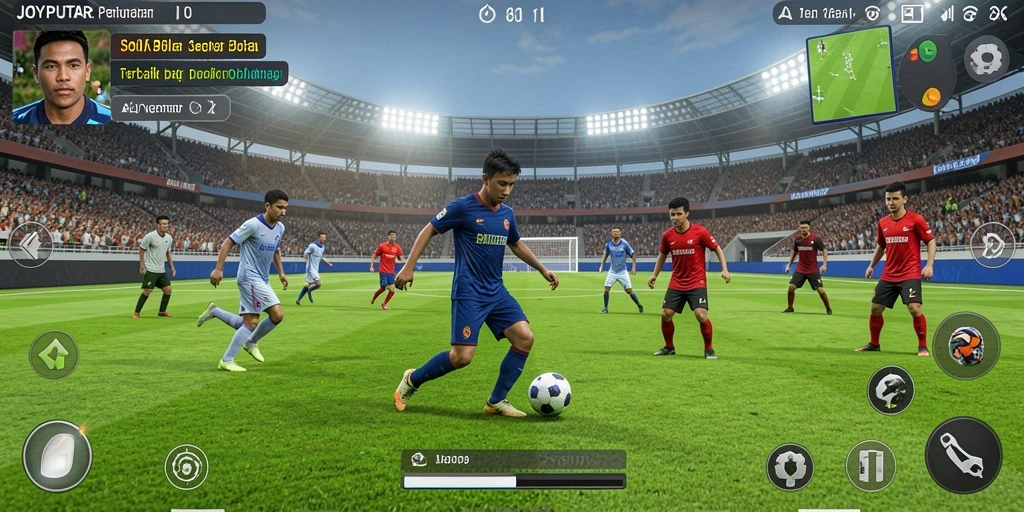 Gameplay JOYPUTAR yang mendebarkan dengan aksi sepak bola yang nyata.