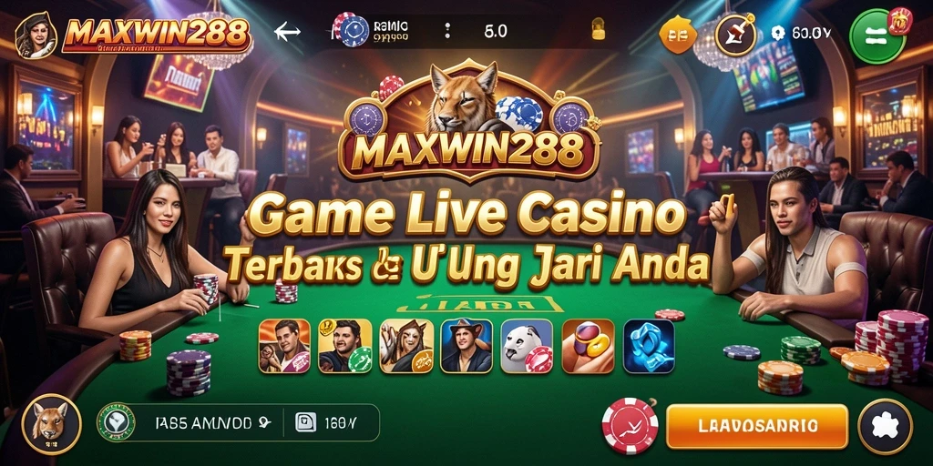 Screenshot gameplay Live Casino MAXWIN288 yang menampilkan dealer profesional dan suasana kasino.