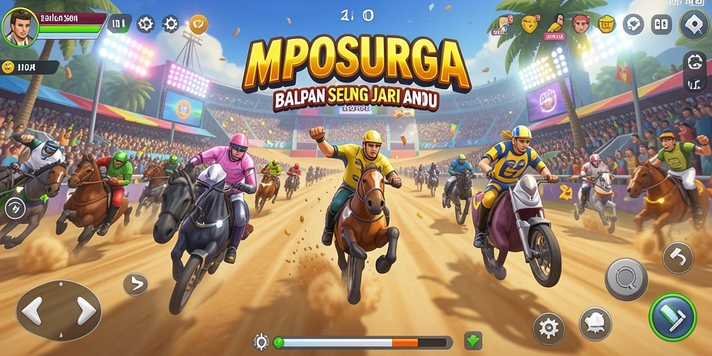 Tampilan gameplay menarik dari MPOSURGA saat balapan di trek.