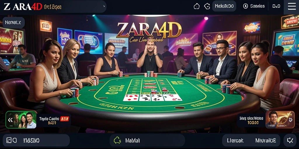 Screenshot gameplay ZARA4D yang menampilkan dealer profesional dan atmosfer kasino langsung.